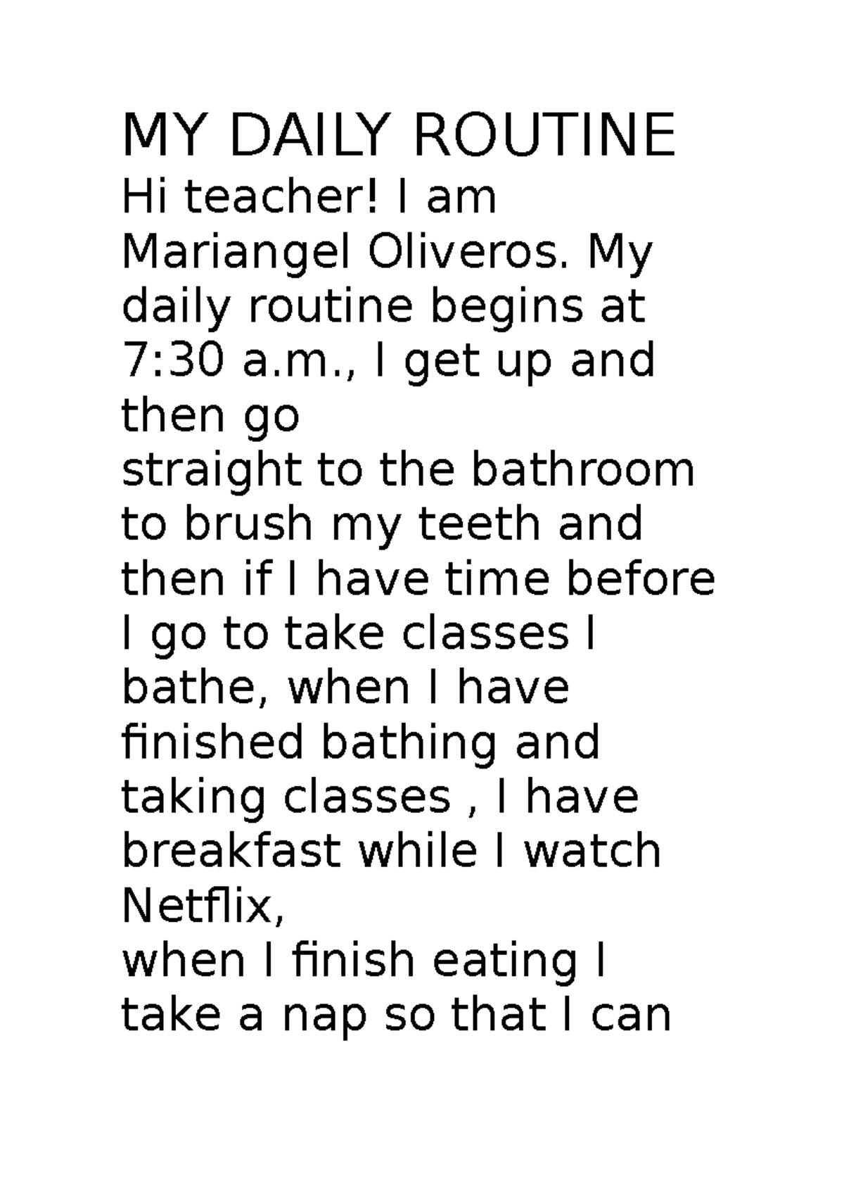 teacher daily routine essay