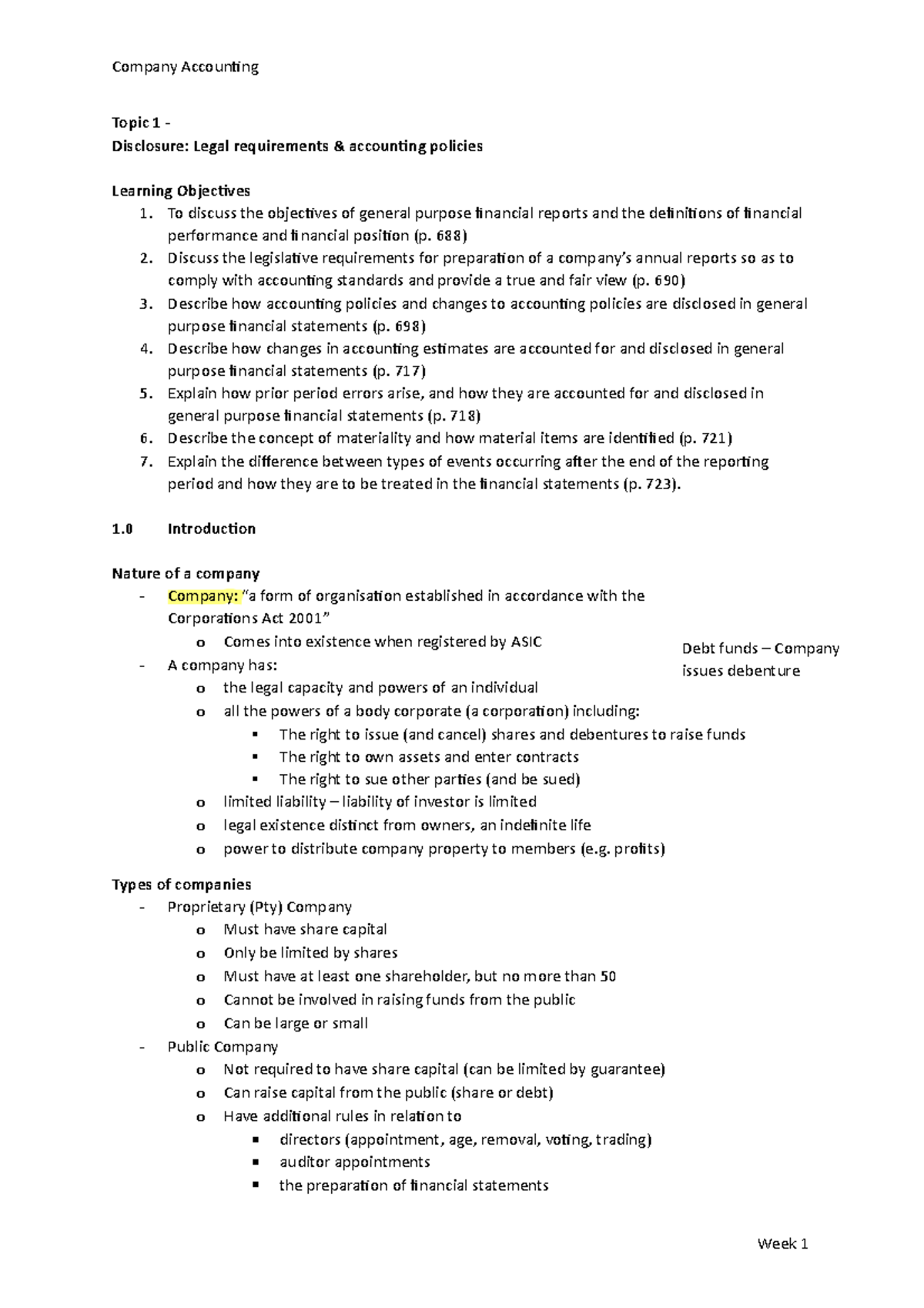 Week 1 - Lecture notes 1 - Topic 1 - Disclosure: Legal requirements ...