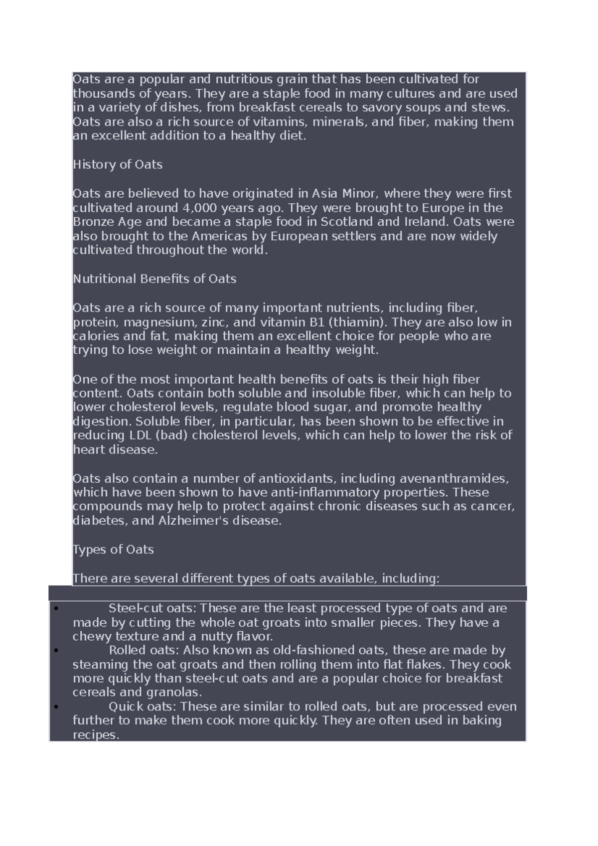 Oats in 1000 words - Oats are a popular and nutritious grain that has ...