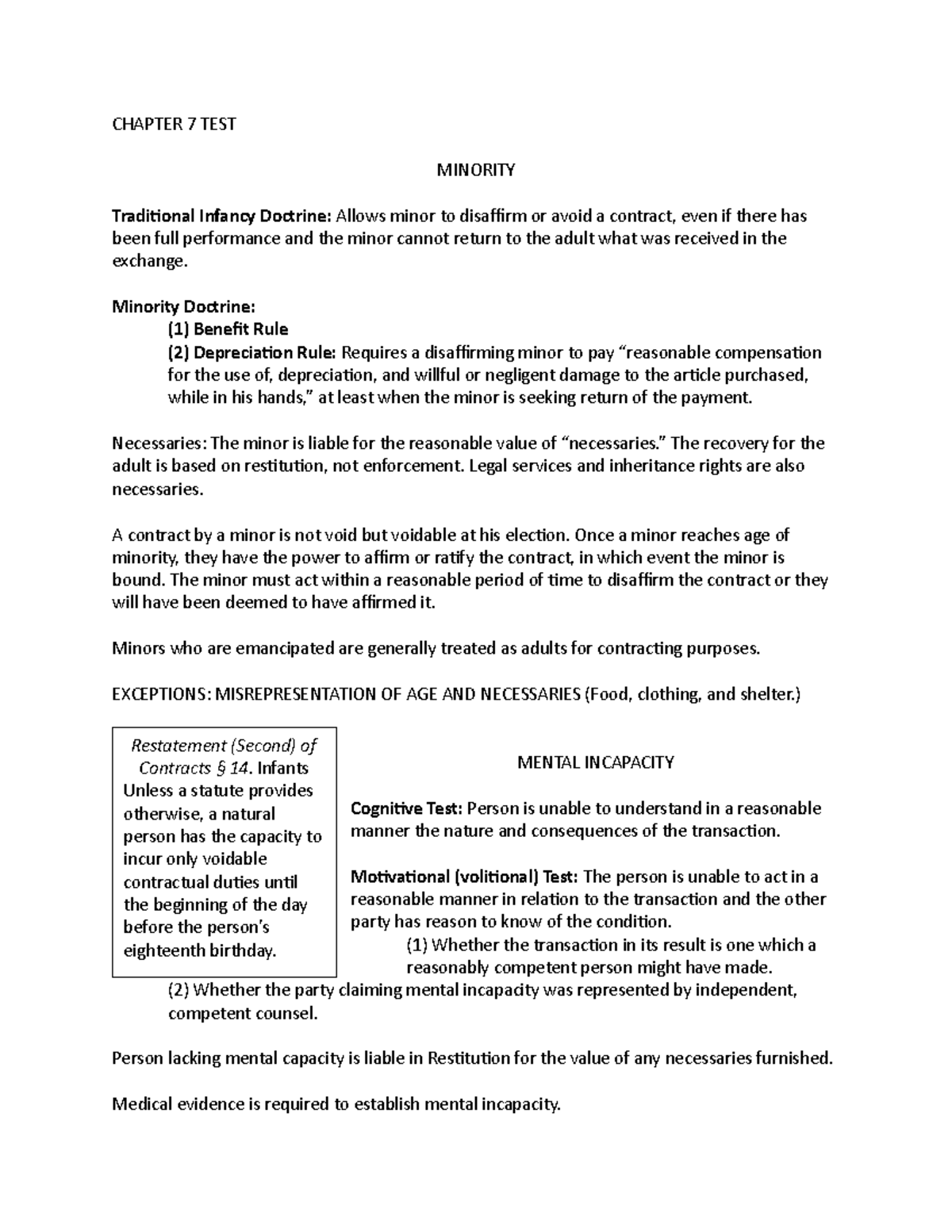 Chapter 7 Outline - CHAPTER 7 TEST MINORITY Traditional Infancy ...