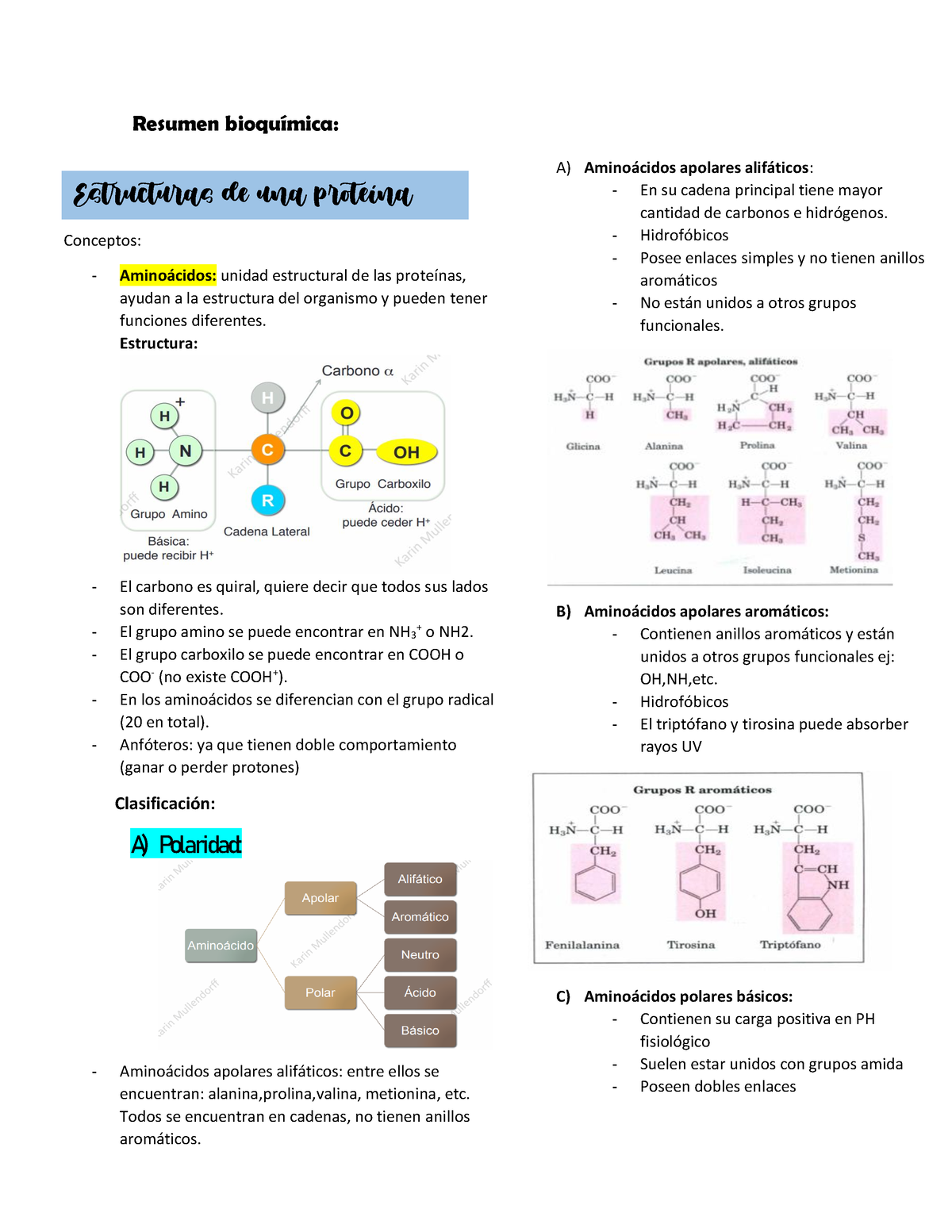 Resumen Bioquímica Resumen BioquÌmica Conceptos Amino·cidos Unidad