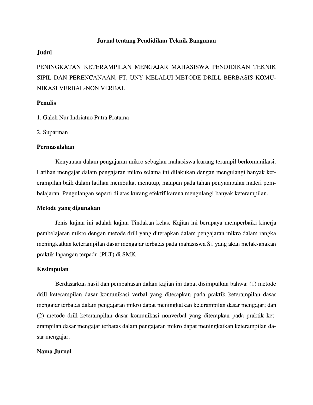 Rangkuman Jurnal Tentang Pendidikan Teknik Bangunan - Jurnal Tentang ...