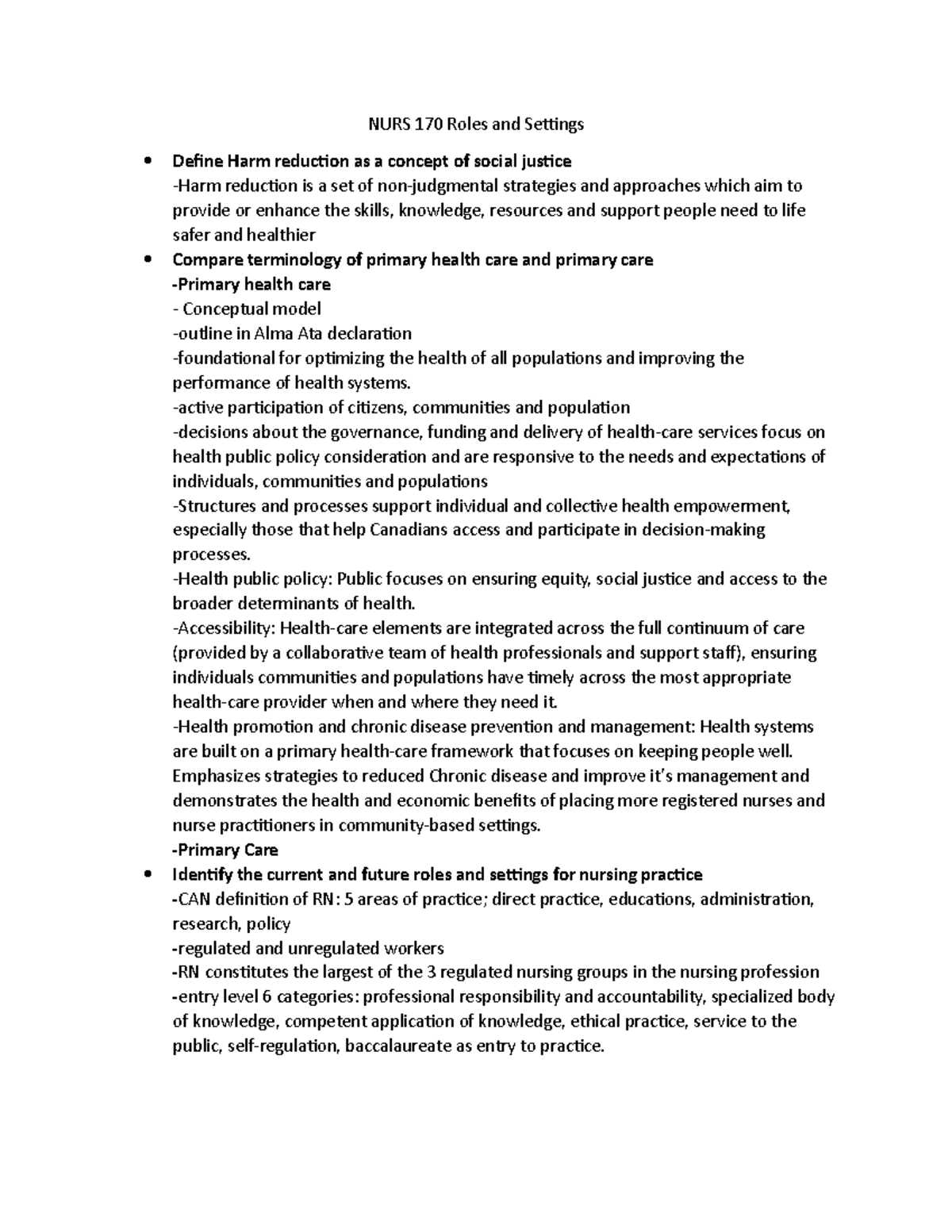 NURS 170 Roles and Settings - NURS 170 Roles and Settings Define Harm ...