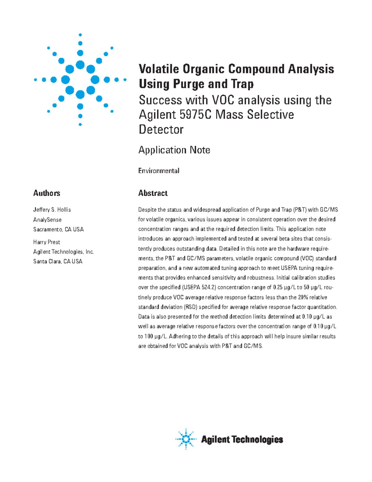 Volatile Organic Compound Analysis Using Purge and Trap Volatile