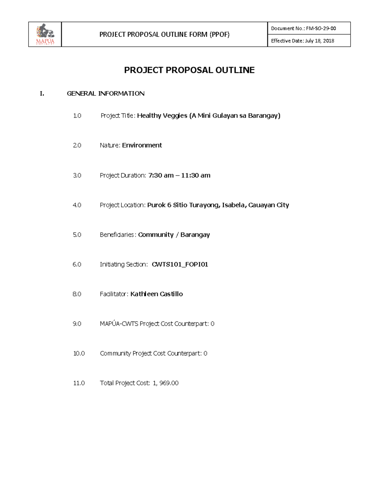 Castro, Kenneth P. Project Proposal Outline Draft - PROJECT PROPOSAL ...