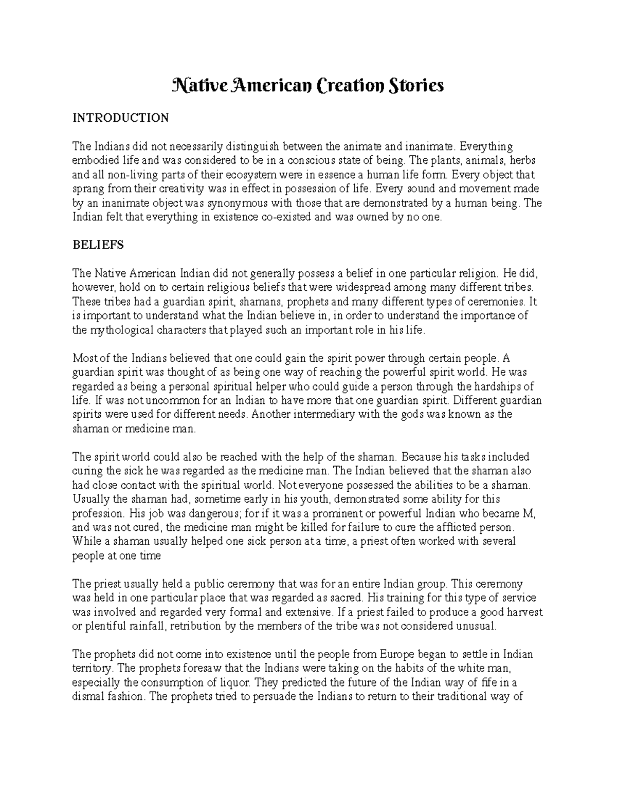ENG251 Native American Creation Stories (Background Information ...