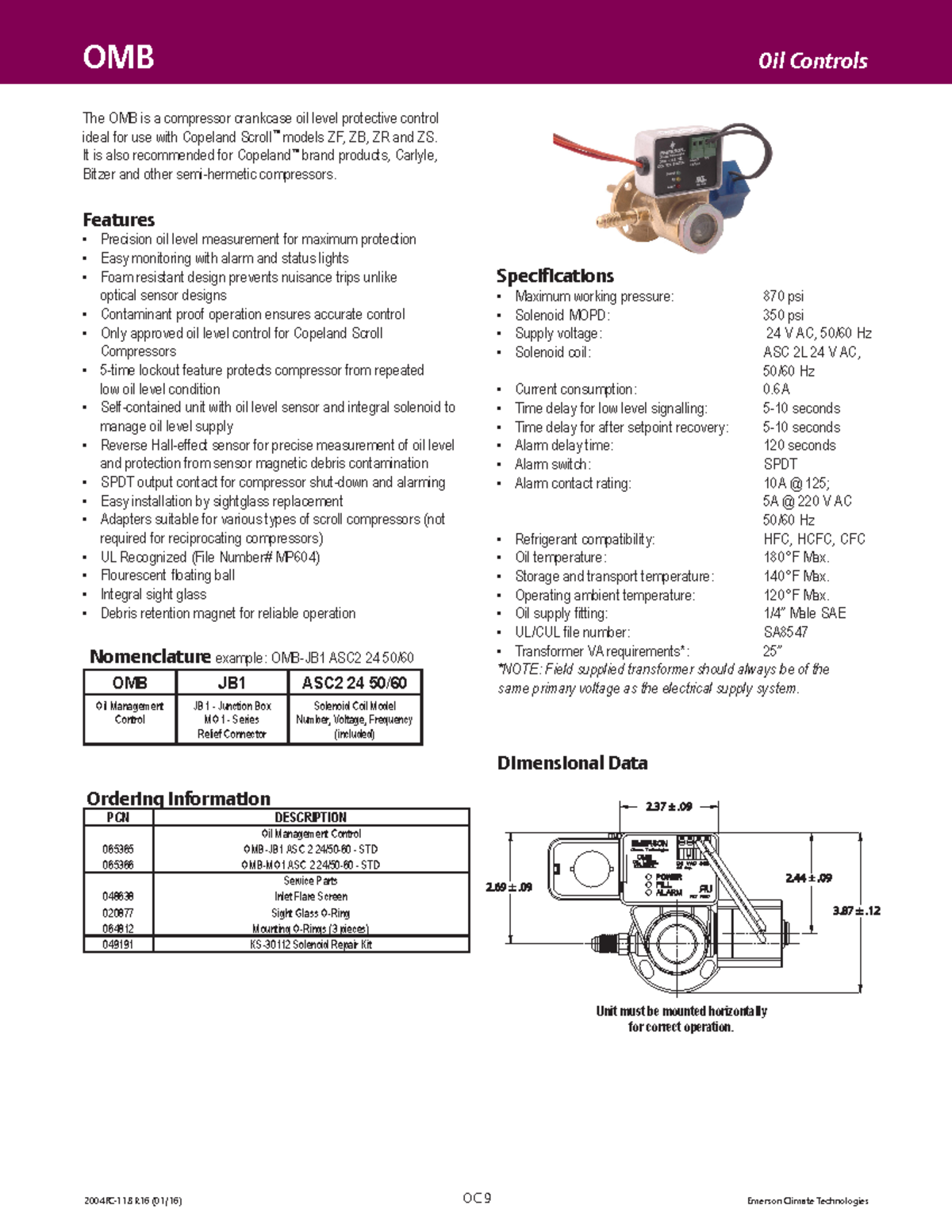 Emerson OMB Electronic Oil Level Management System 2004FC118 R16 (01