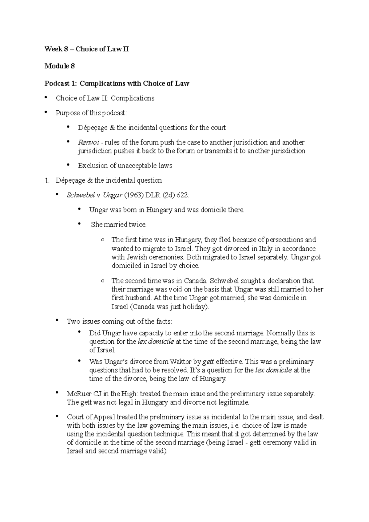 WEEK 8 - Lecture And Tutorial Notes - Week 8 – Choice Of Law II Module ...