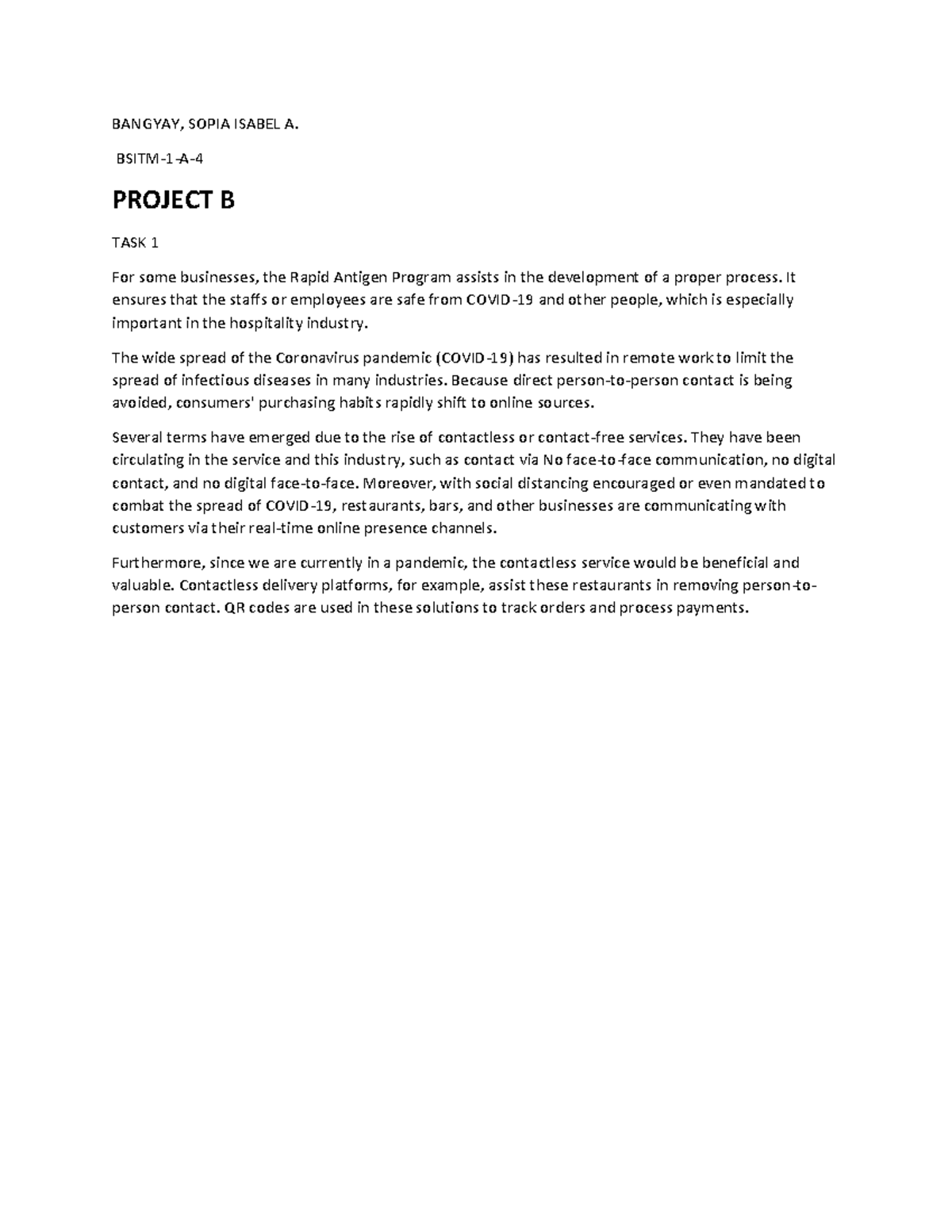 TASK 1 Project B - BANGYAY, SOPIA ISABEL A. BSITM-1-A- PROJECT B TASK 1 ...