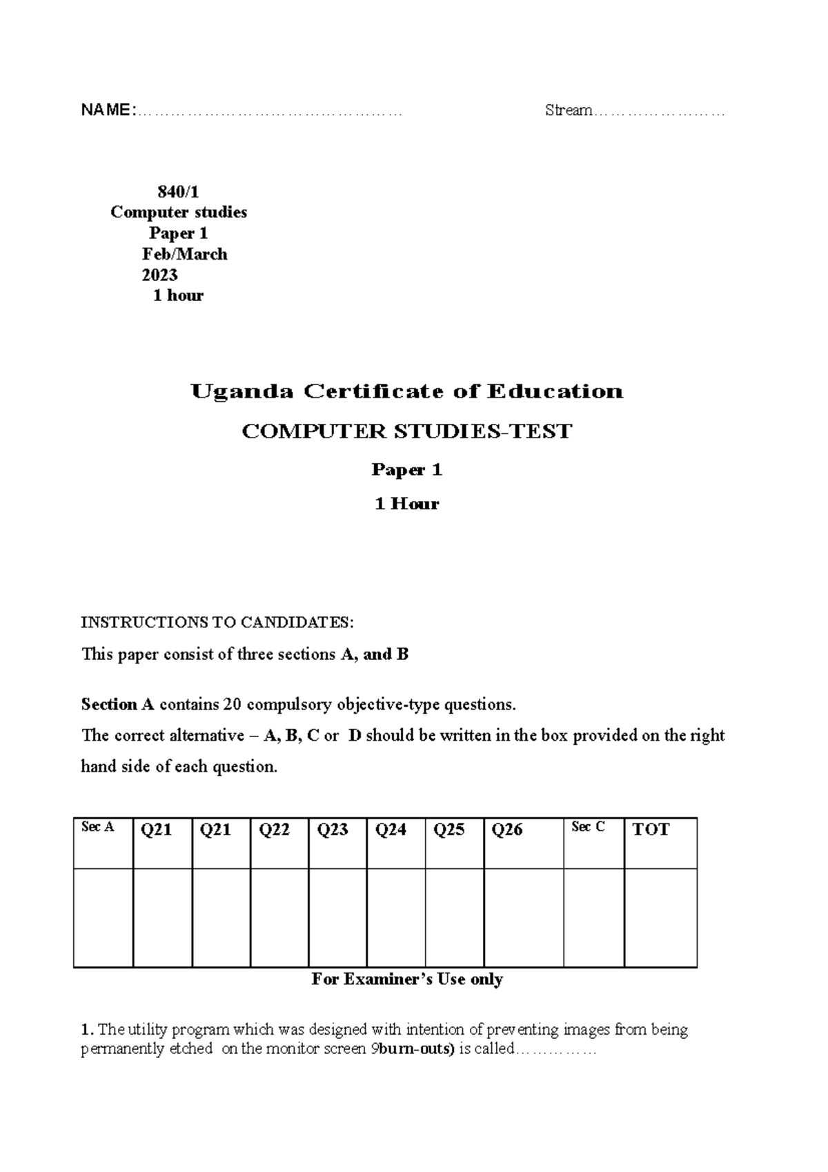 Comp test 2 - NAME ...