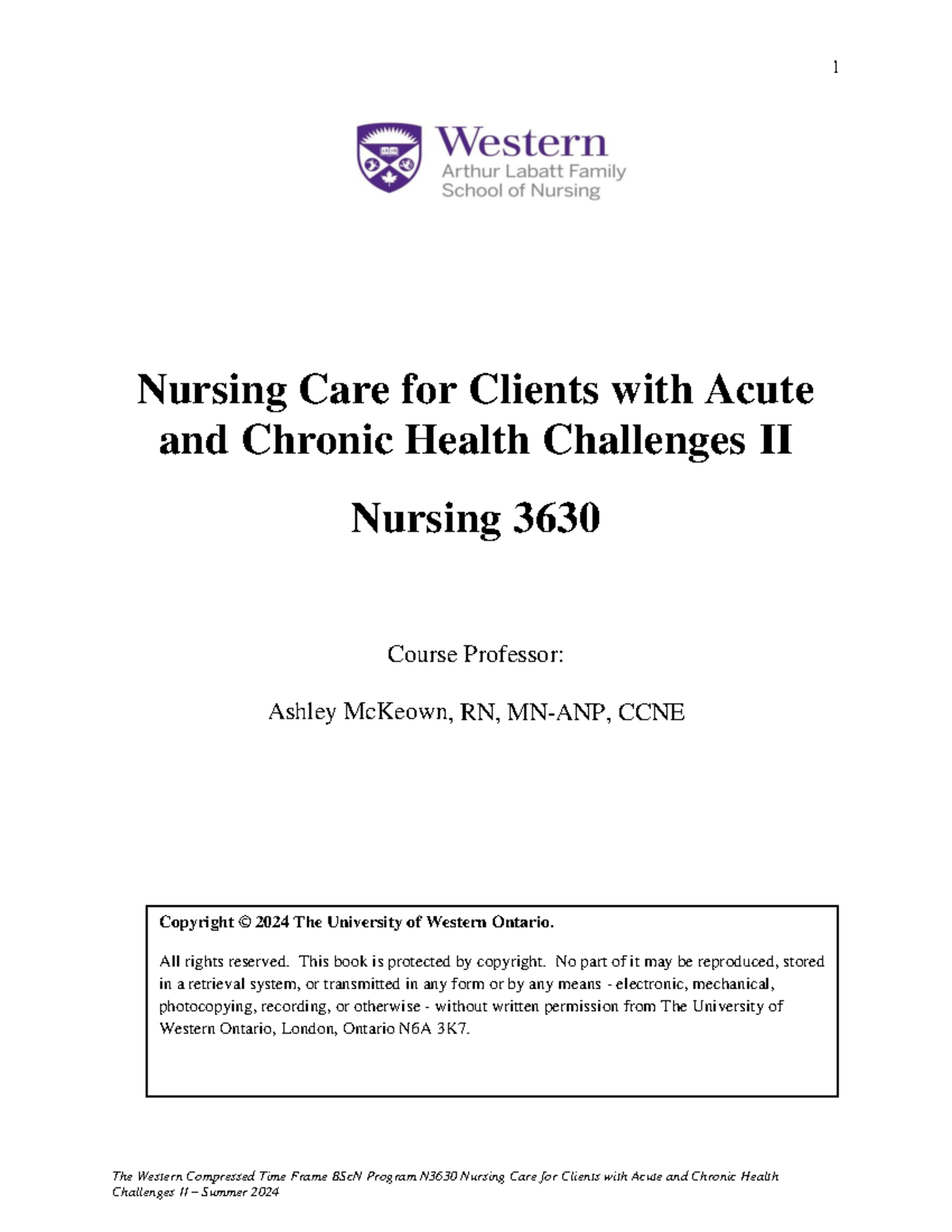 N3630 Syllabus S24 - Summary Acute And Chronic Nursing Care 2 - The ...