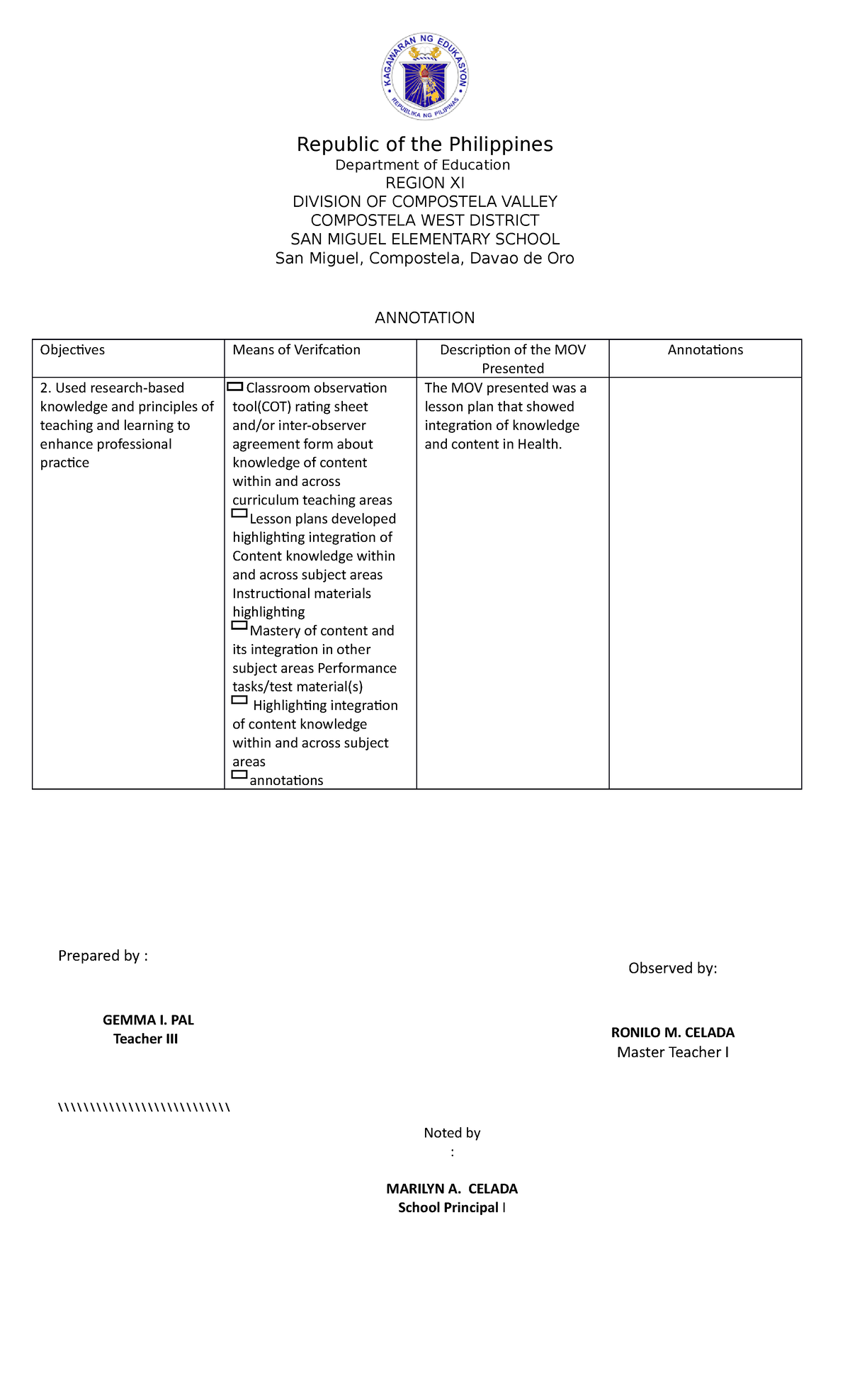Annotations - Sample - Republic of the Philippines Department of ...