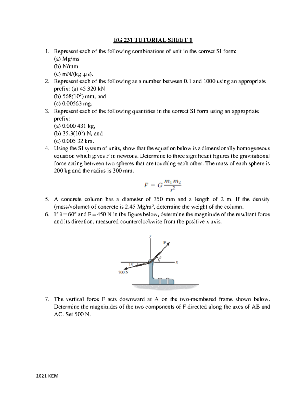 EG 231 Tutorial Sheet 1Q 230118 105359 - EG 231 TUTORIAL SHEET 1 ...