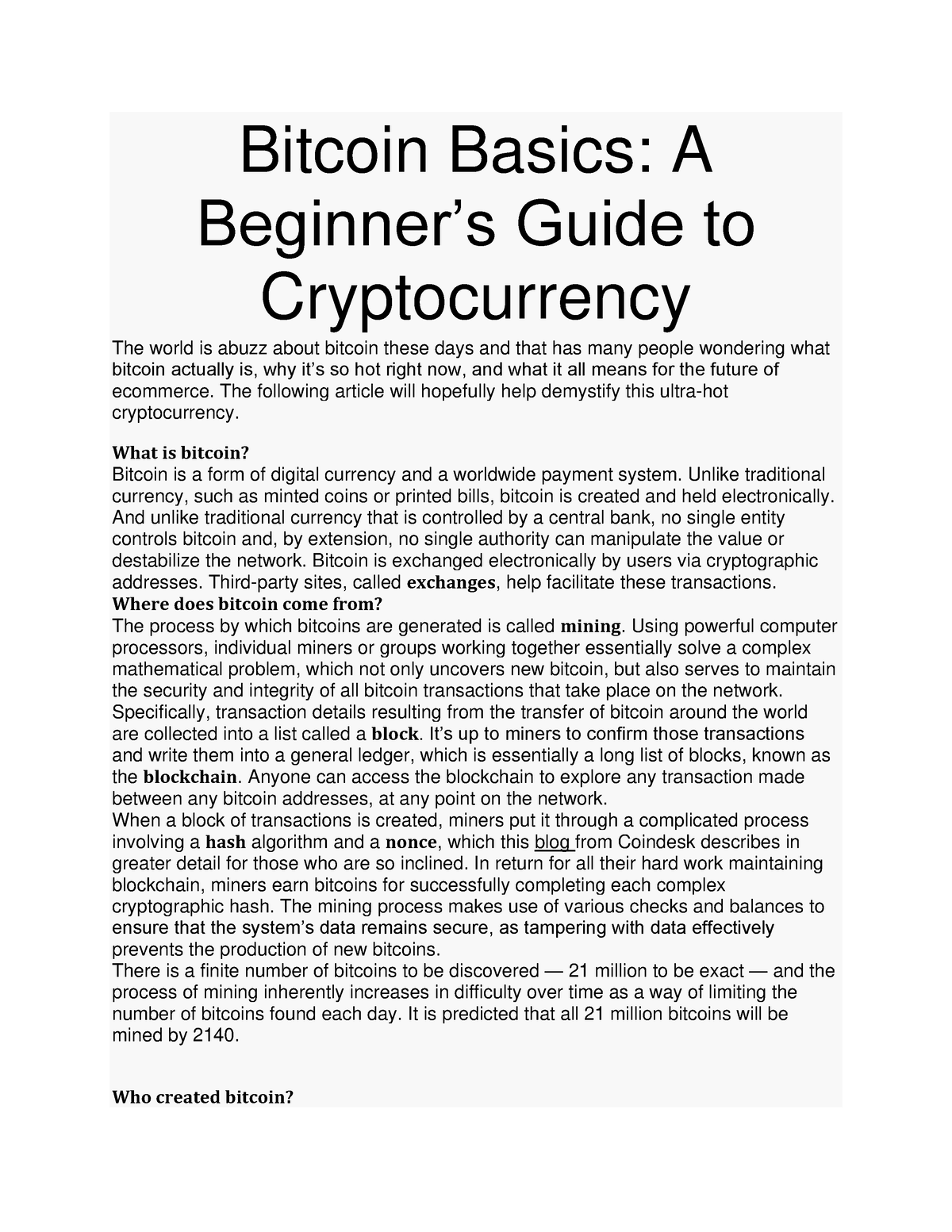 Bitcoin Basics A Beginner’s Guide To Cryptocurrency - Bitcoin Basics: A ...