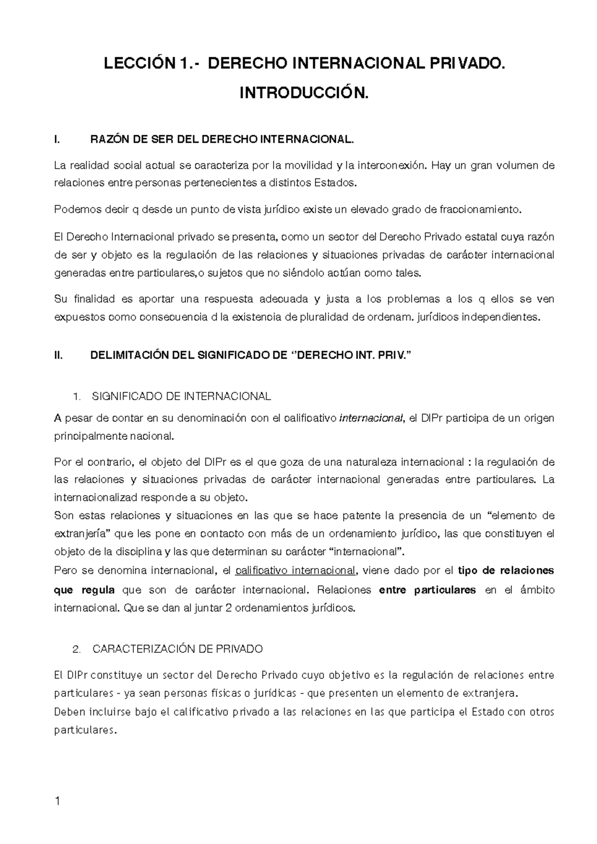 DIPr 1r Cuatri - Apuntes 1-6 - LECCIÓN 1.- DERECHO INTERNACIONAL ...