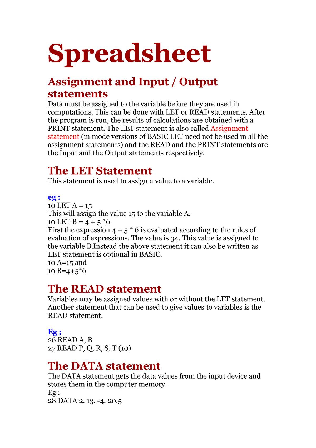 assignment statement output