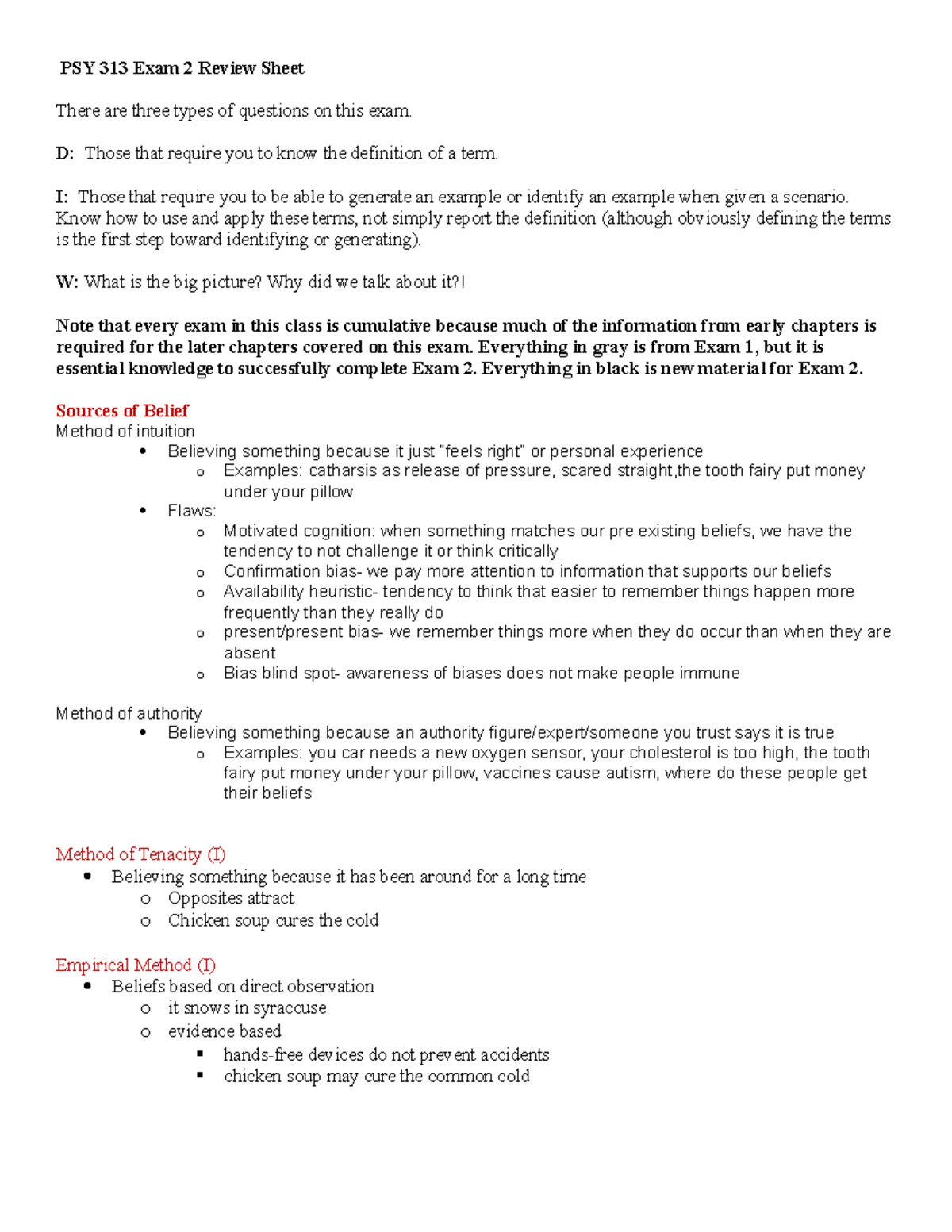 Exam 2 Review Sheet PSY 313 - PSY 313 Exam 2 Review Sheet There are ...