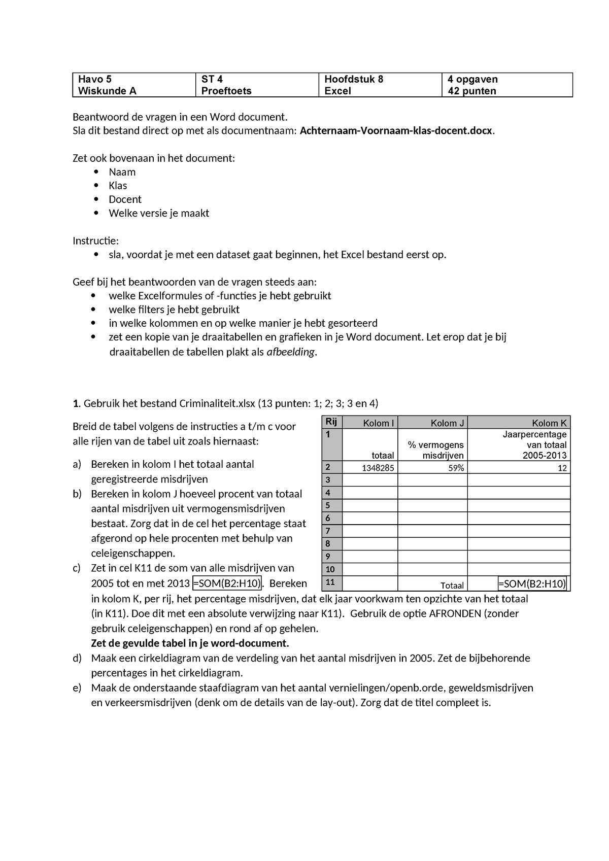 D Toets Excel Lang Havo Wiskunde A St Proeftoets Hoofdstuk