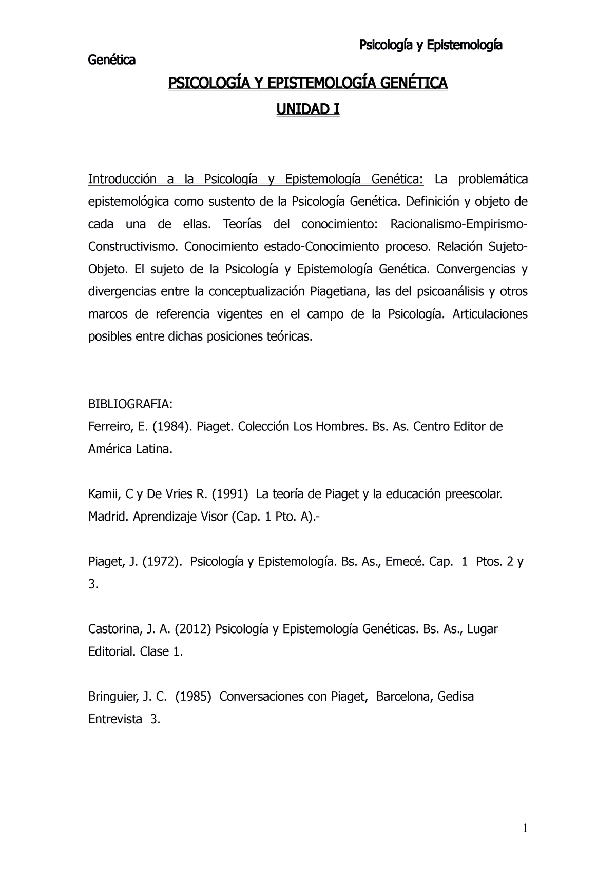 Psicologia y epistemologia gen tica Resumen Word Gen tica