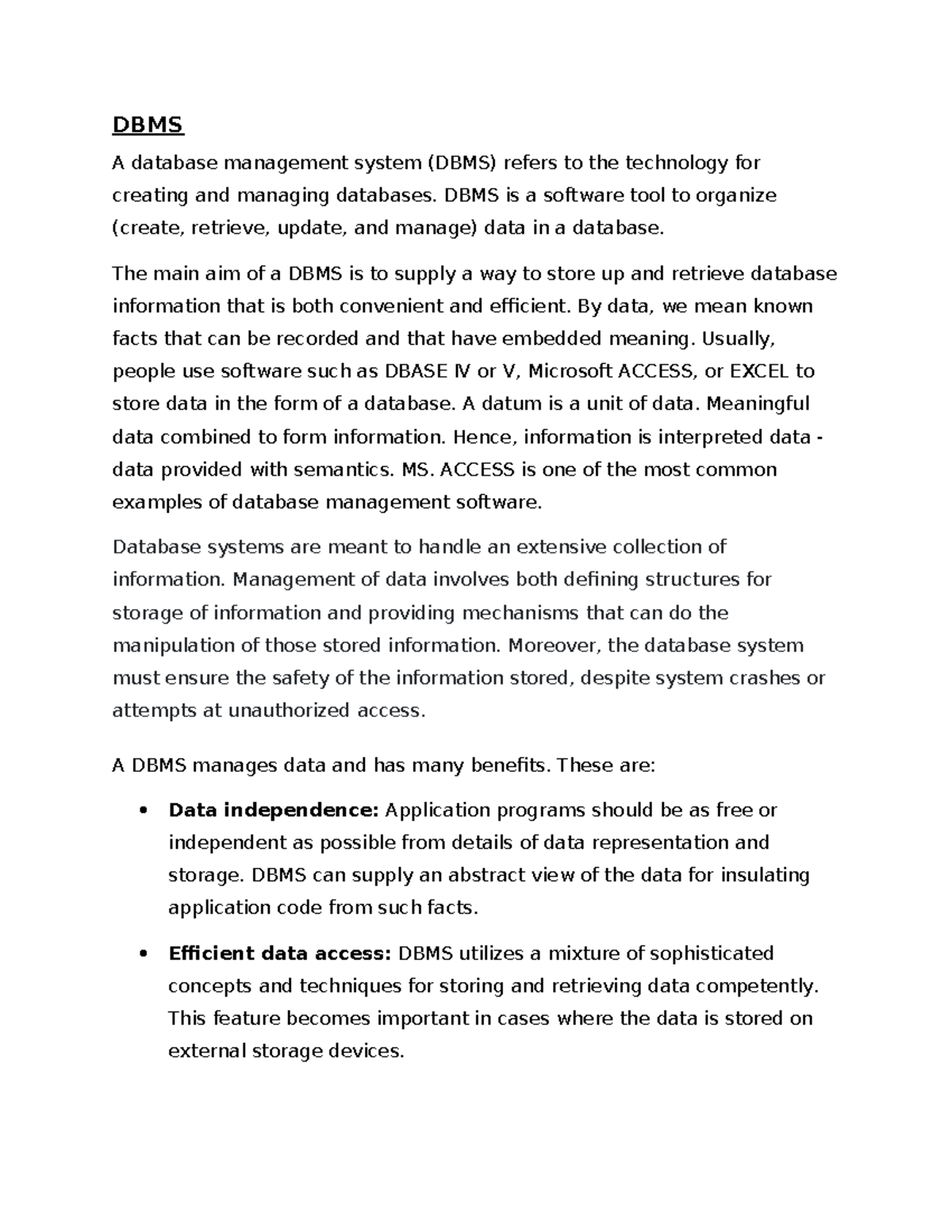 Dbms Introduction To Rdbms And Sql Dbms A Database Management System Dbms Refers To The 3270