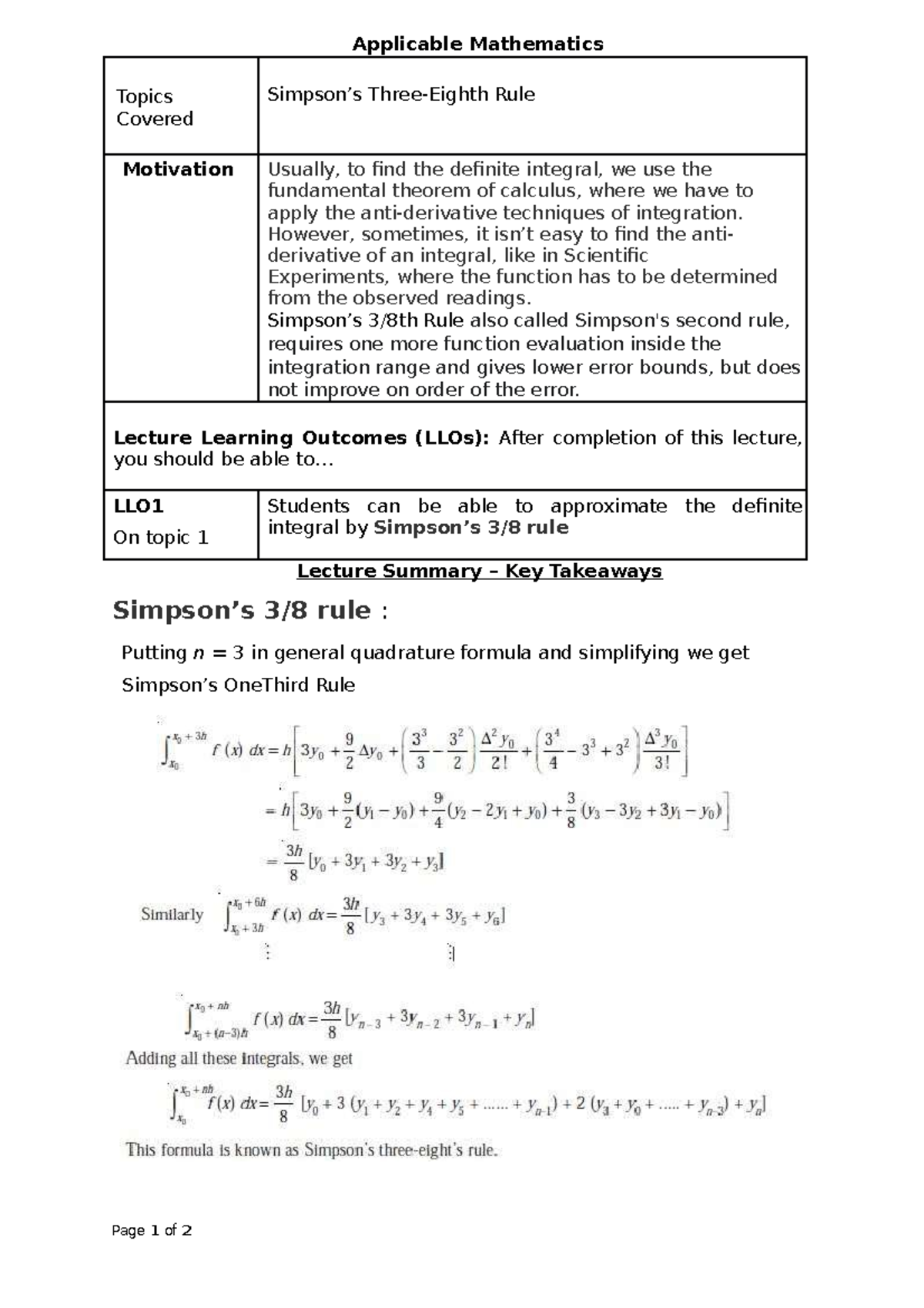 Simpson’s Three-Eighth Rule - Applicable Mathematics Topics Covered ...