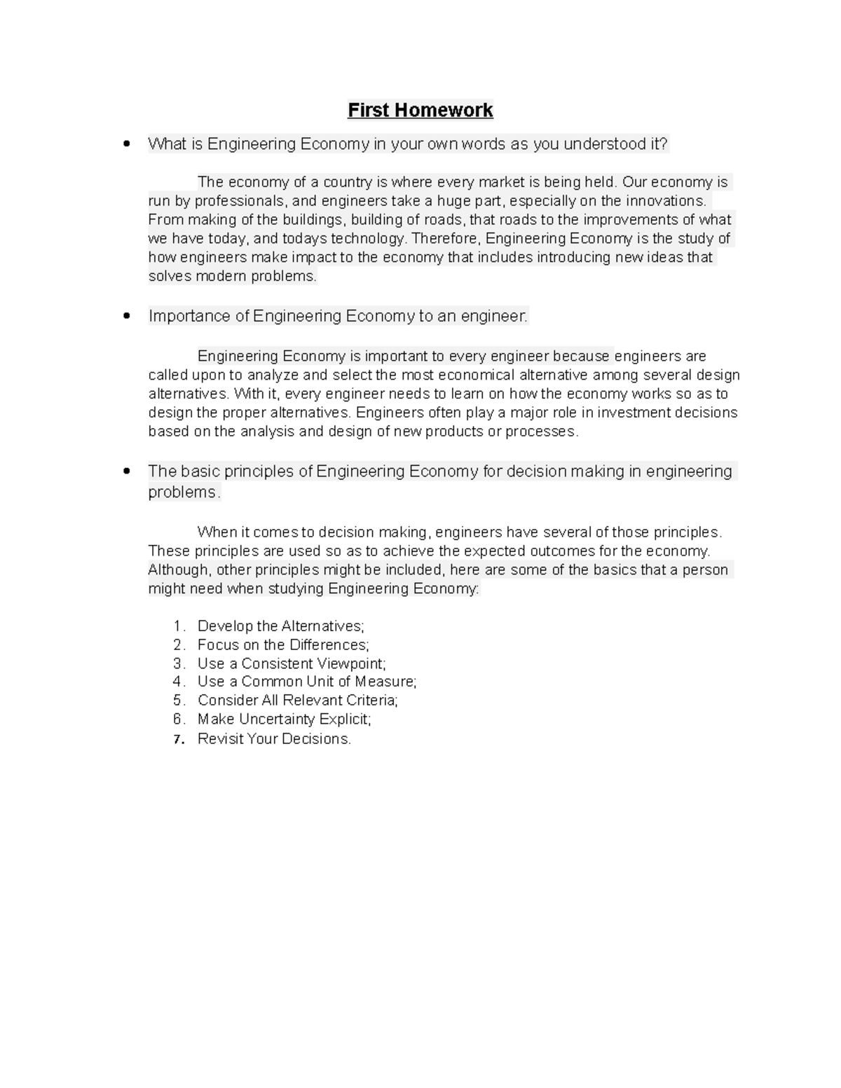 Engineering Economics Basic Understanding and Meaning - First Homework ...