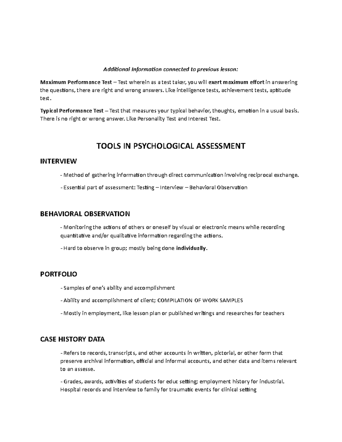 2. Psychological Assessment Tools - Additional Information Connected To 