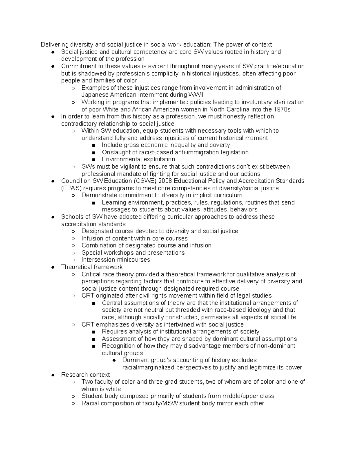 Delivering diversity and social justice in social work education The ...
