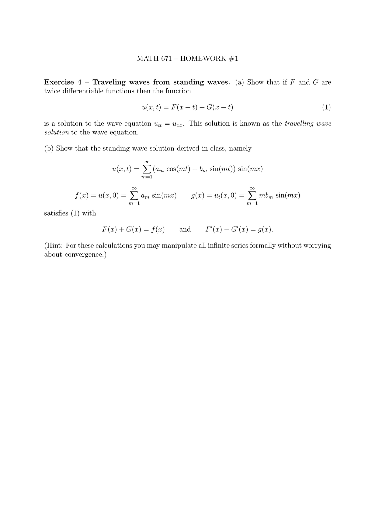 Homework 01 Fall 12 Math 671 Homework Exercise Traveling Waves From Studocu