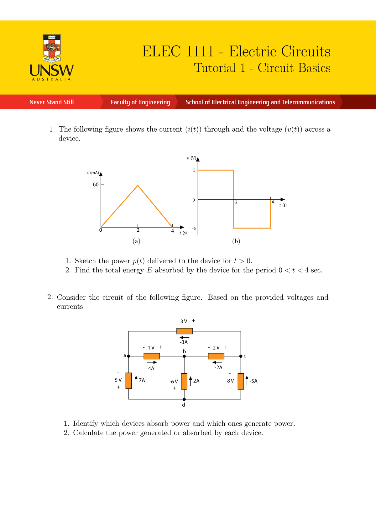 ELEC1111 Tutorial 1 Online Questions - ELEC 1111 - Electric Circuits ...