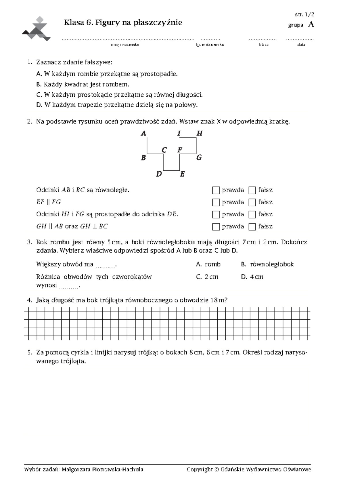609513325 608126552 Kl 6 Sprawdzian Figury Na Płaszczyźnie Questions
