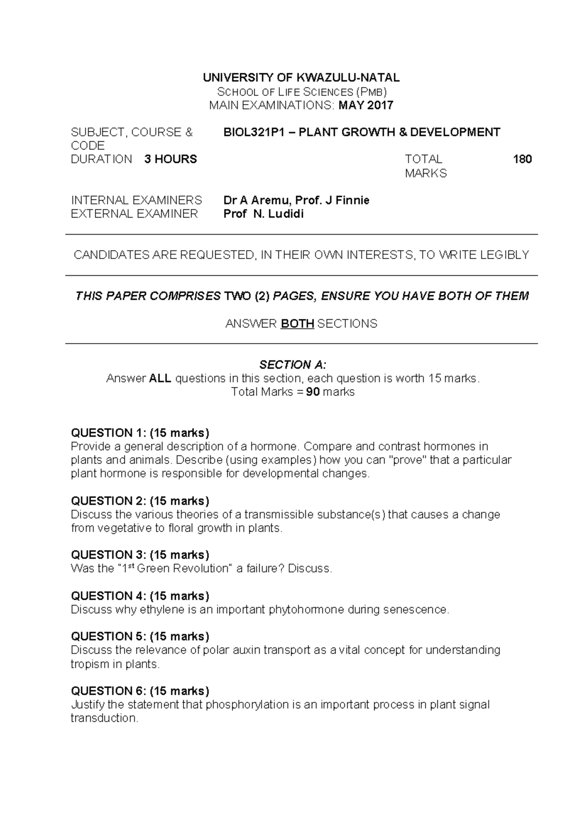 2017 BIOL321- JUNE Main QP[1716] - UNIVERSITY OF KWAZULU-NATAL SCHOOL ...