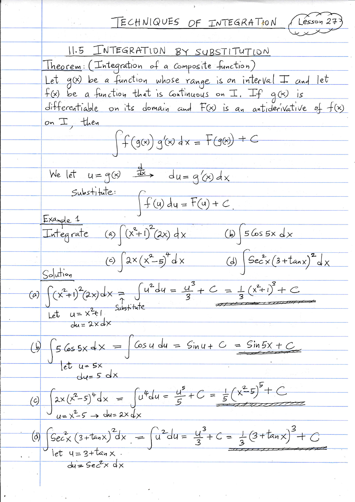 Integration by substitution l27 - f cUAllQ UES OF TNTEGE nJ It Tr'ttre ...