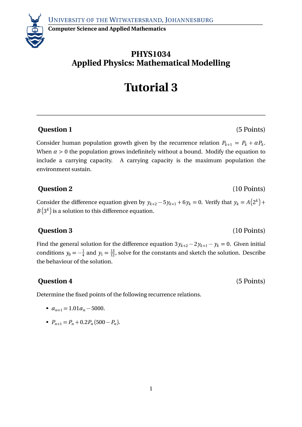 Tutorial 03 - UNIVERSITY OF THEWITWATERSRAND, JOHANNESBURG Computer ...