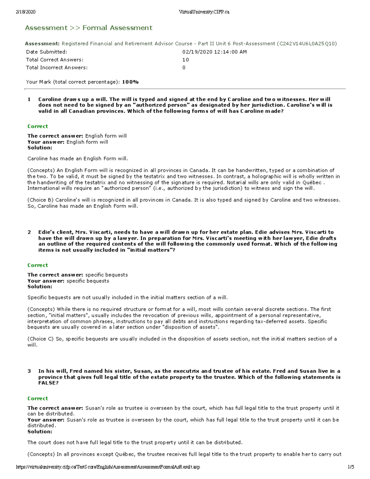 Final February 2020, questions and answers - Assessment >>