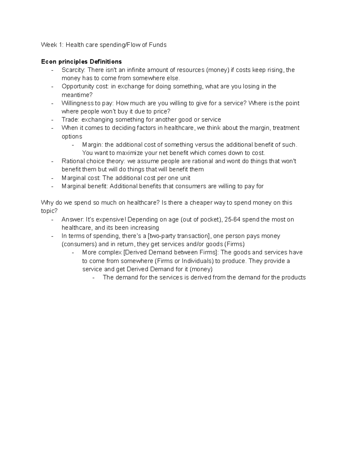 Health Econ Notes - Week 1: Health care spending/Flow of Funds Econ ...