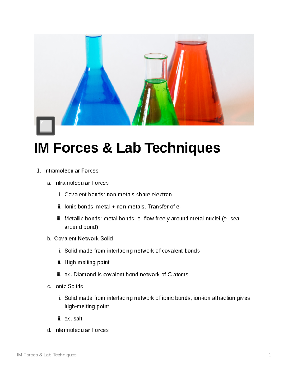 IM Forces Lab Techniques IM Forces & Lab Techniques Intramolecular