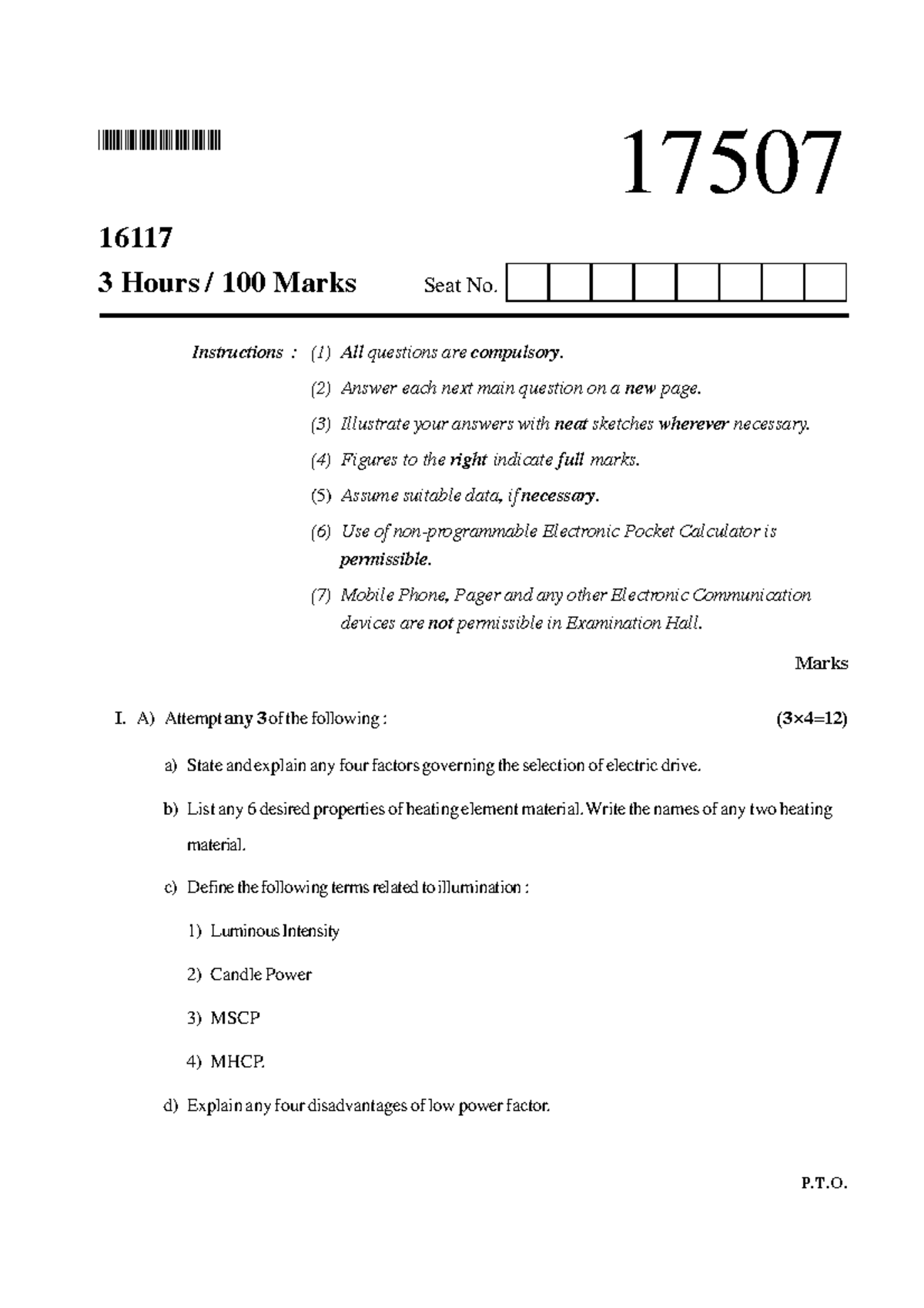 17507 2016 Winter Question Paper - P.T. Instructions : (1) All ...