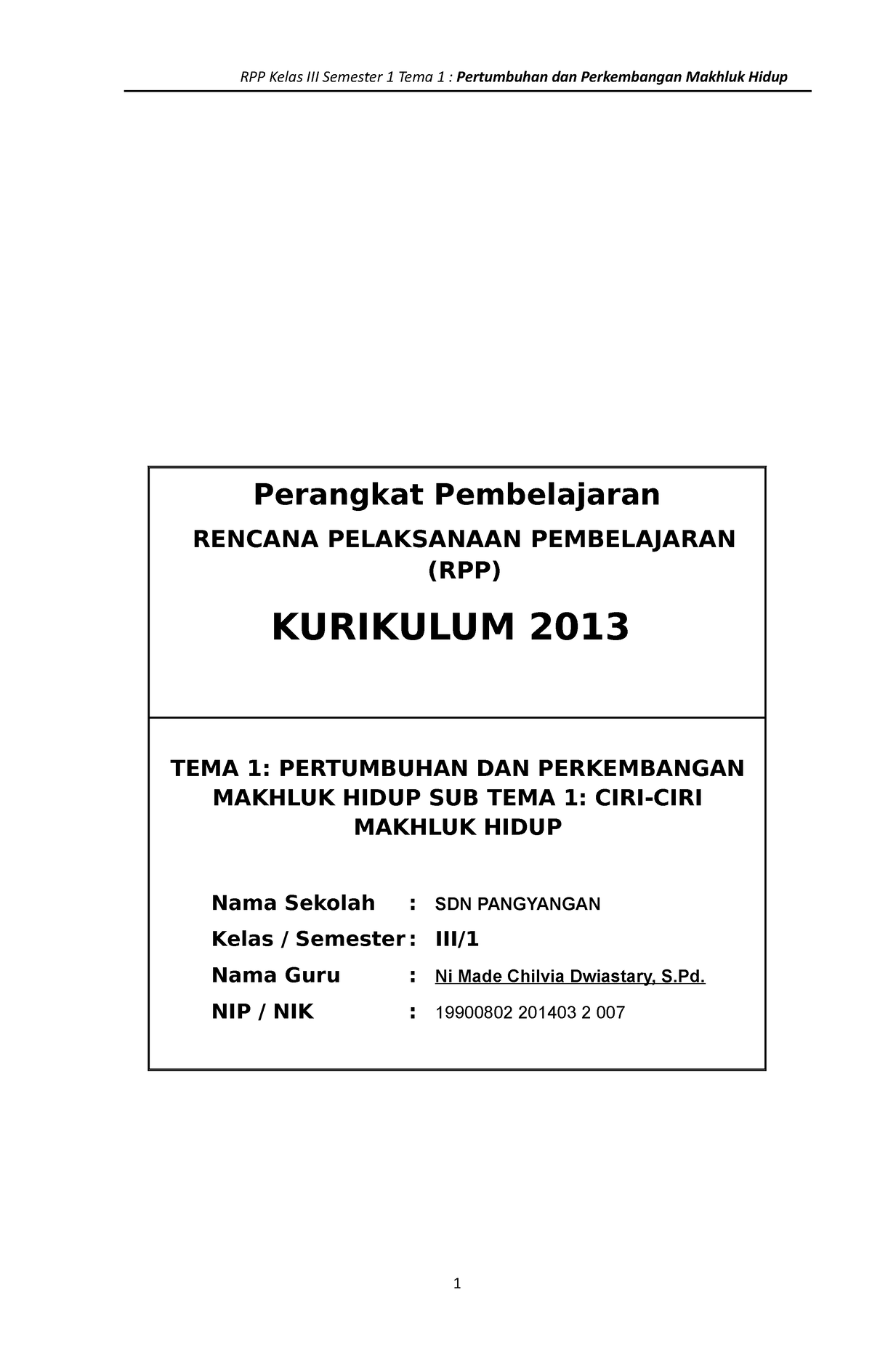 RPP K3 TEMA 1 ST 1 REV. 2018 - Perangkat Pembelajaran RENCANA ...