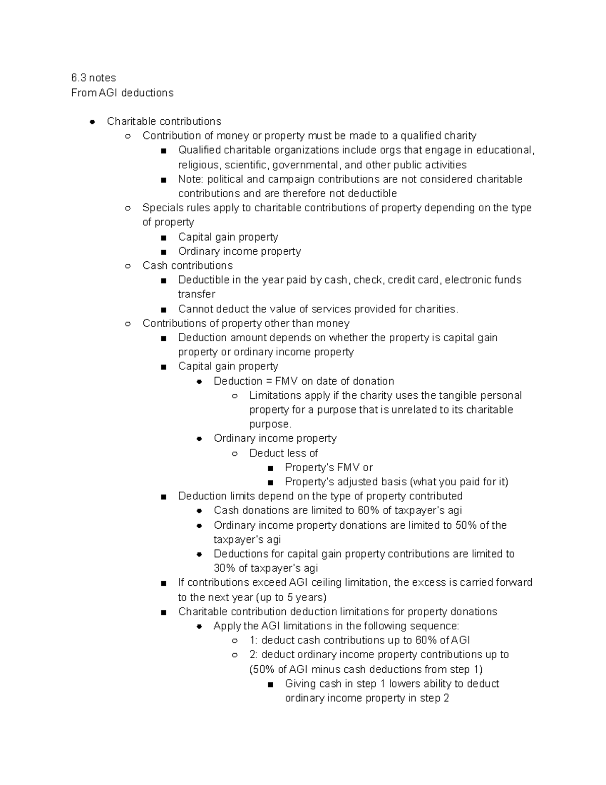 371 6.3 notes - AC 371 Intro to Taxation: Ch. 6.3 - From AGI deductions ...