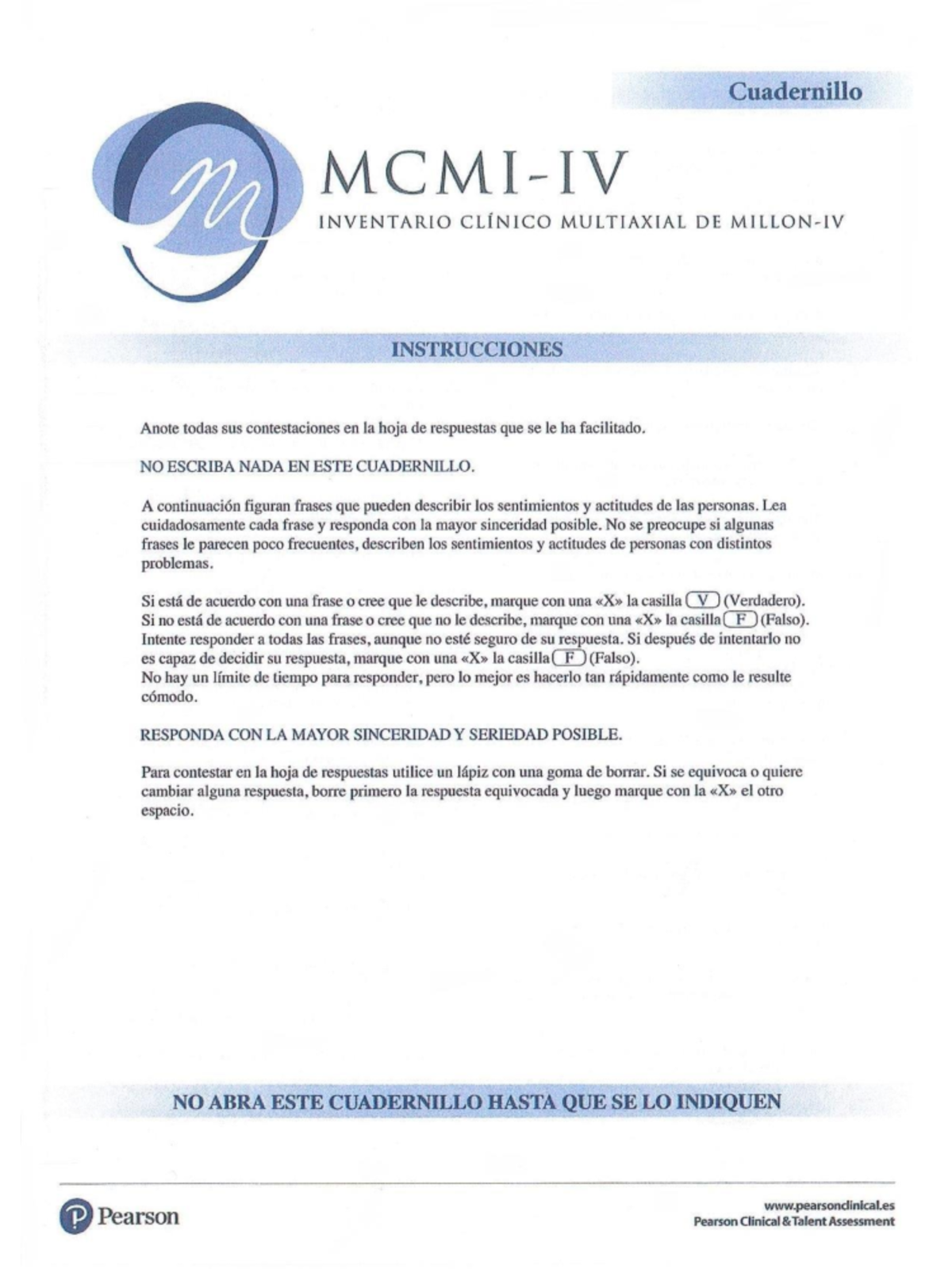 MCMI-IV Cuadernillo - manual de psicologia - Ingenieria Civil - Studocu