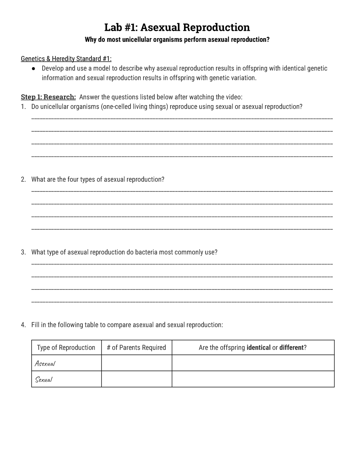 Lab 1 Asexual Reproduction worksheet - Lab #1: Asexual Reproduction Why ...