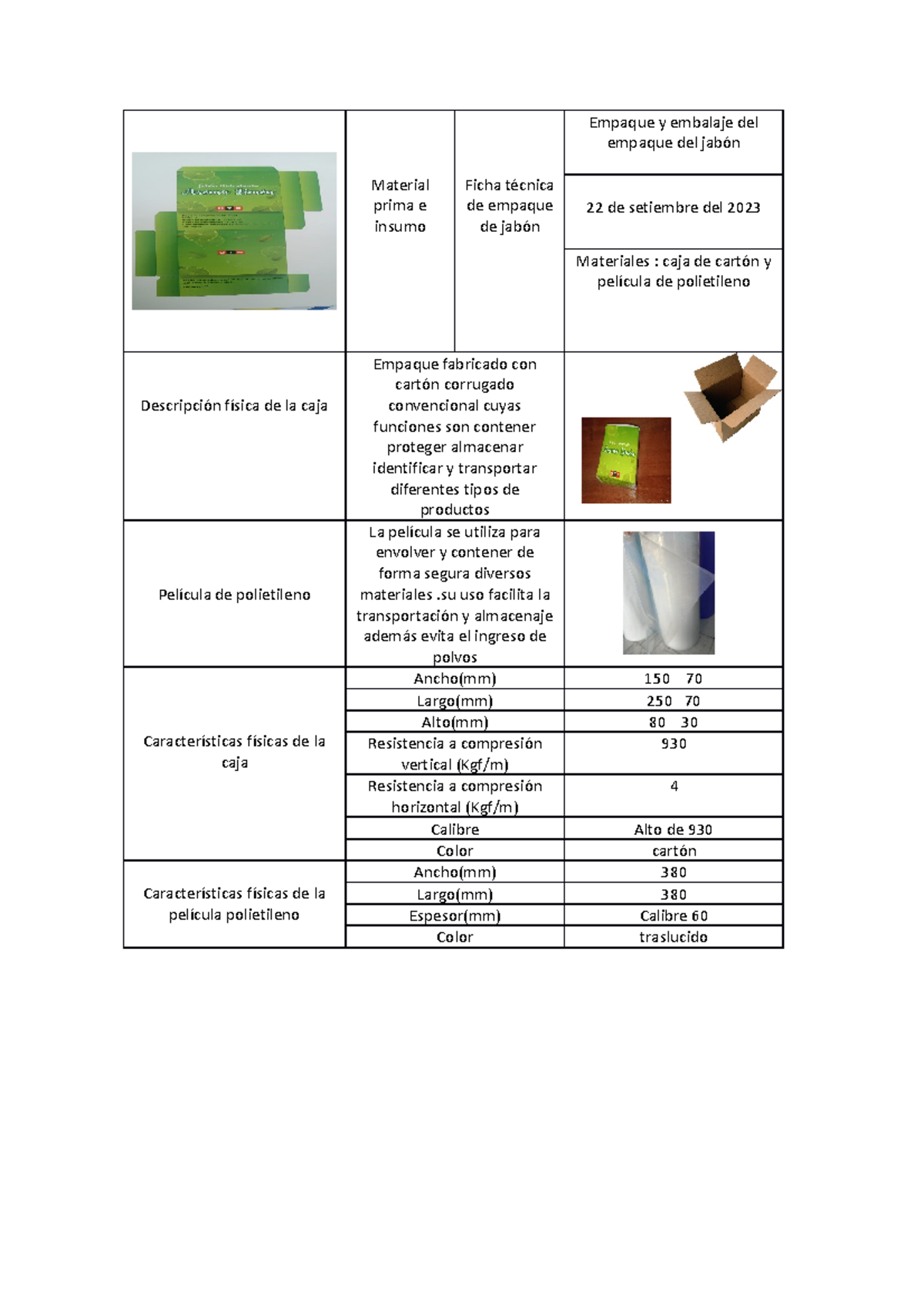 Ficha Tecnica Empaque Descripcion Material Prima E Insumo Ficha T Cnica De Empaque De Jab N