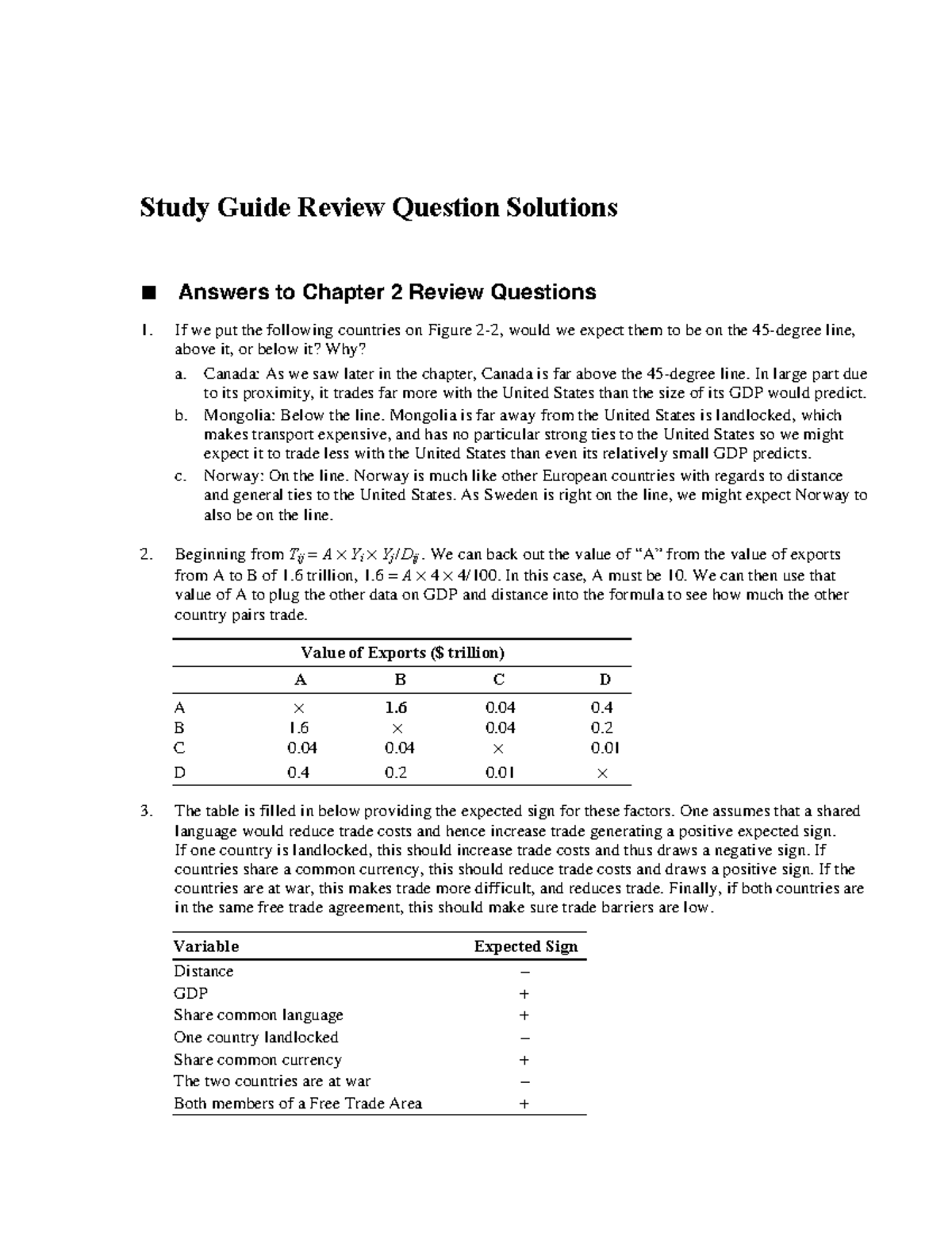 Study Guide Review Solutions International Economics 8th Edition ...