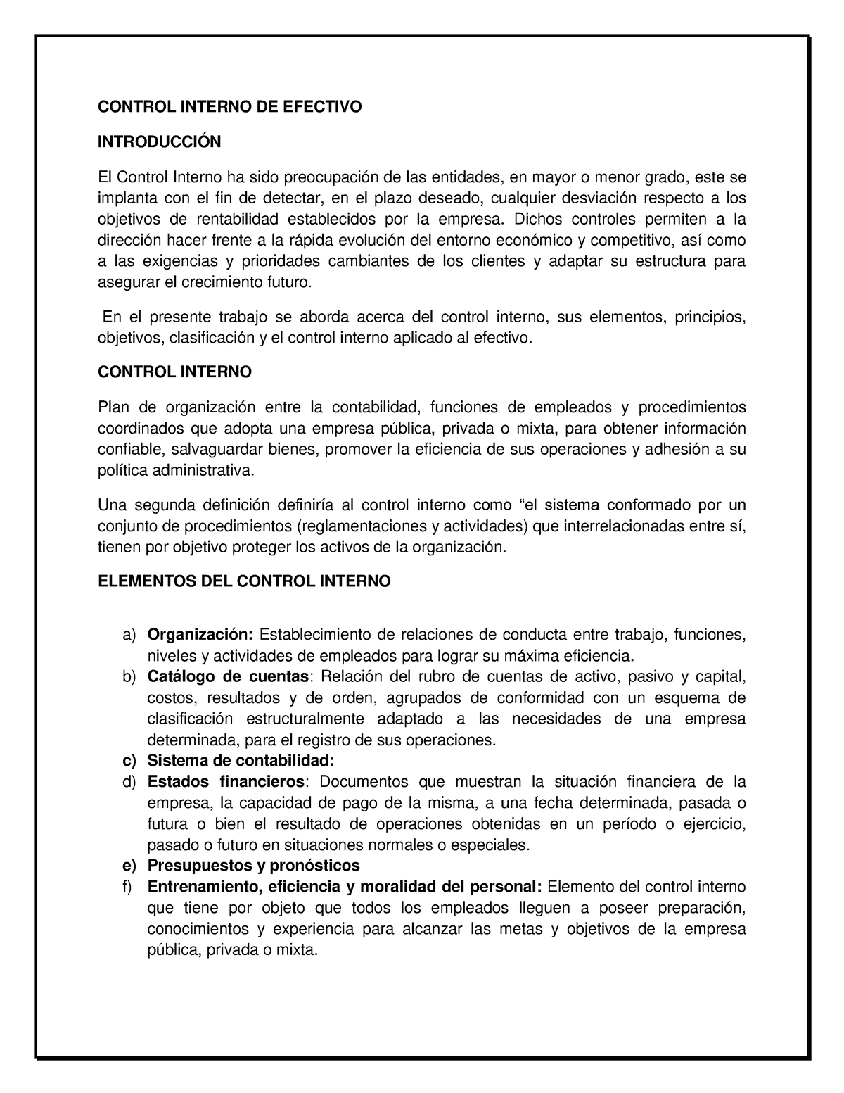 Control- Interno-DE Efect - CONTROL INTERNO DE EFECTIVO INTRODUCCIÓN El ...