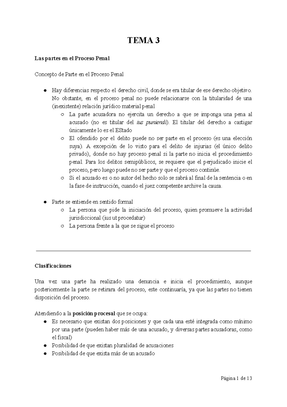 Tema 3 - procesal - TEMA 3 Las partes en el Proceso Penal Concepto de ...