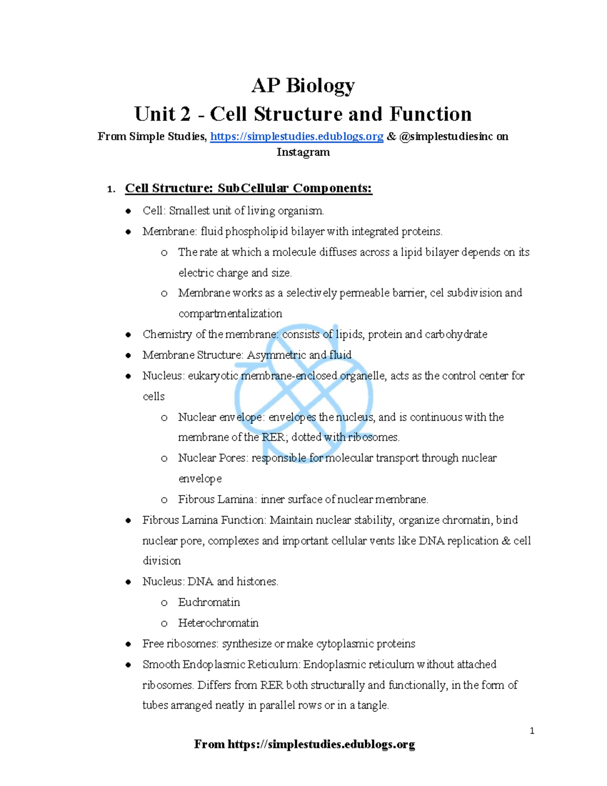 Ap bio - Ap bio test review - AP Biology Unit 2 - Cell Structure and ...