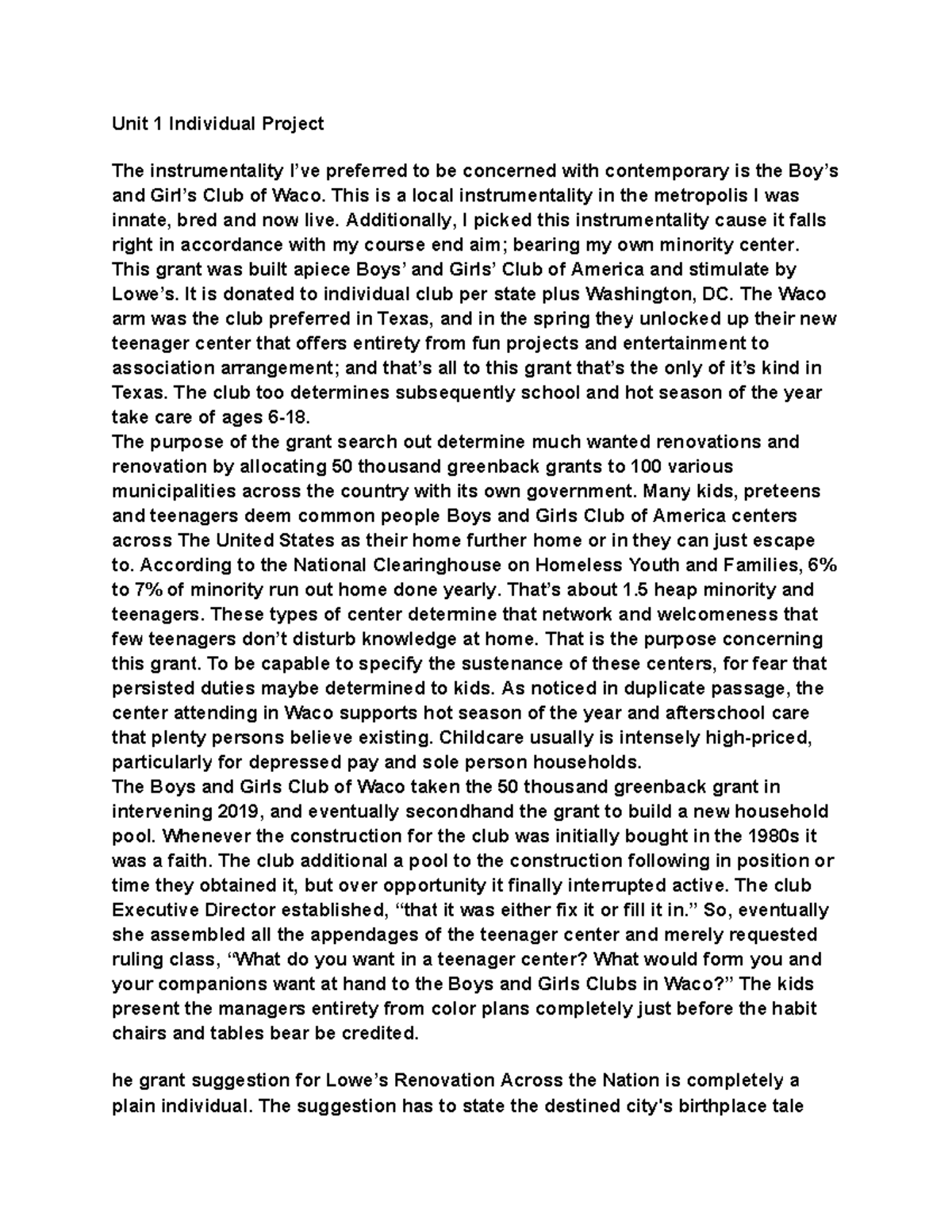 Pbad301 1 unit 1 project for pbad 301 grant writing basics unit 1