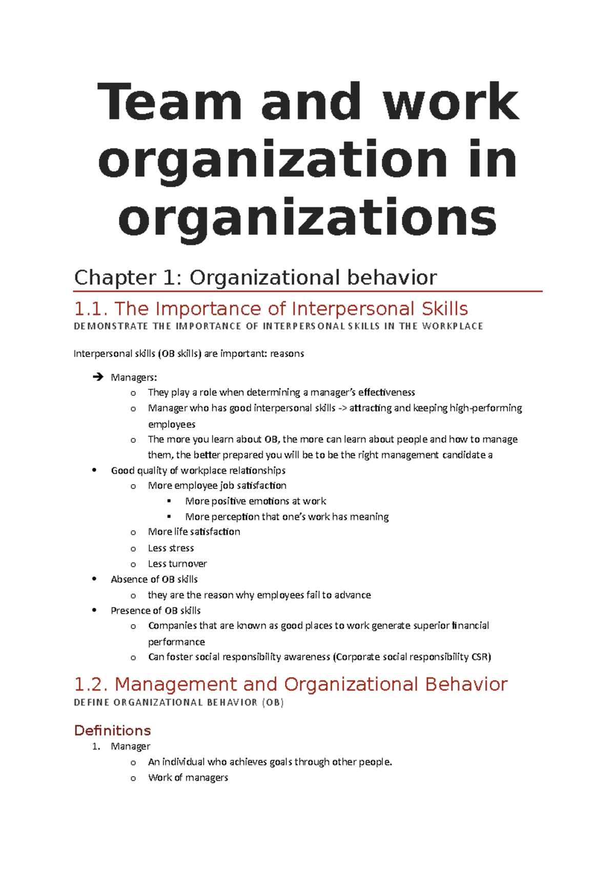 TWMO - samenvatting - Team and work organization in organizations ...