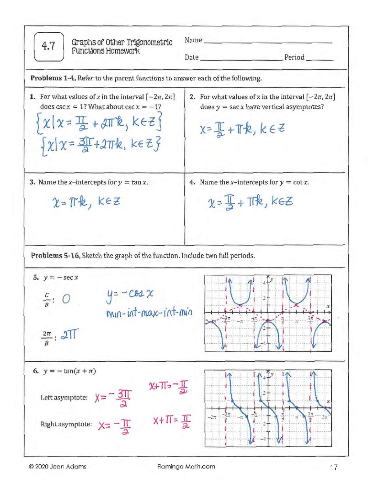 homework 4 trigonometric functions